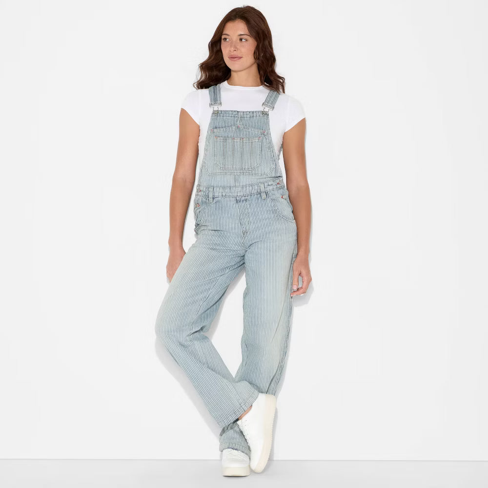 Women's Mid-Rise Denim Baggy Overalls - Wild Fable
