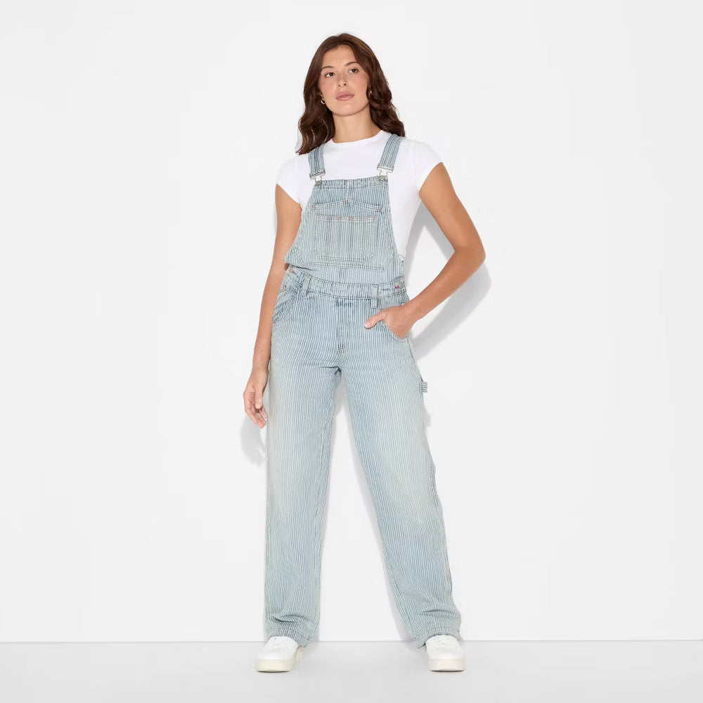 Women's Mid-Rise Denim Baggy Overalls - Wild Fable